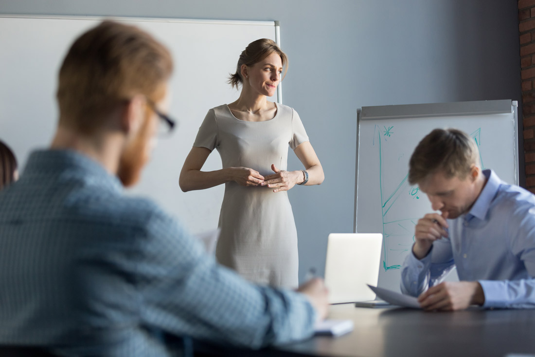 Shy woman learning how to speak up more at work