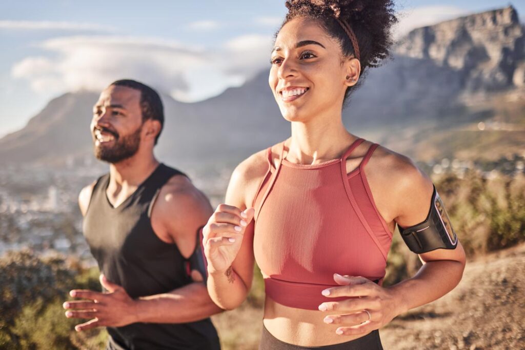 Young professional couple show how to stay healthy while traveling