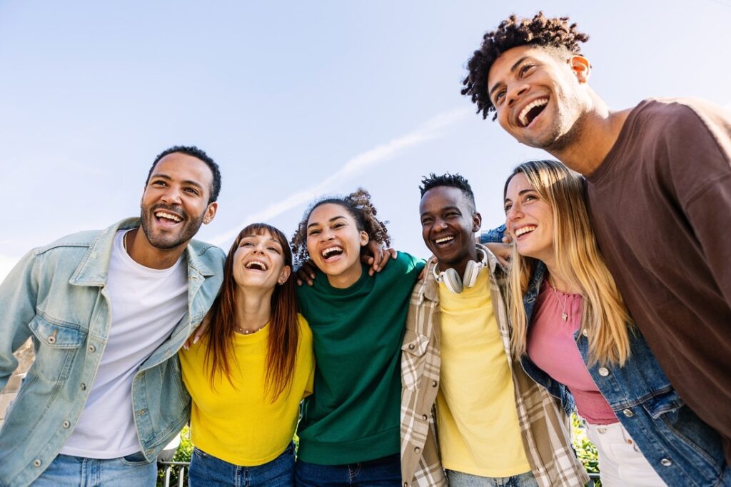 a group of people smiling together