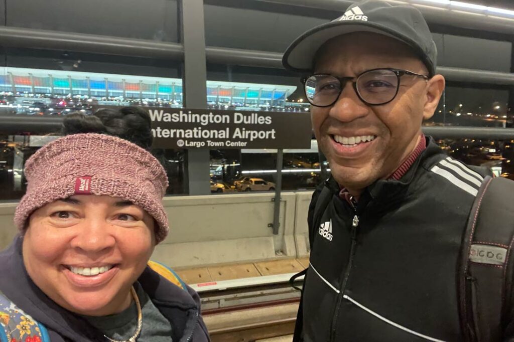 World Footprints podcast hosts Ian and Tonya Fitzpatrick at the airport.