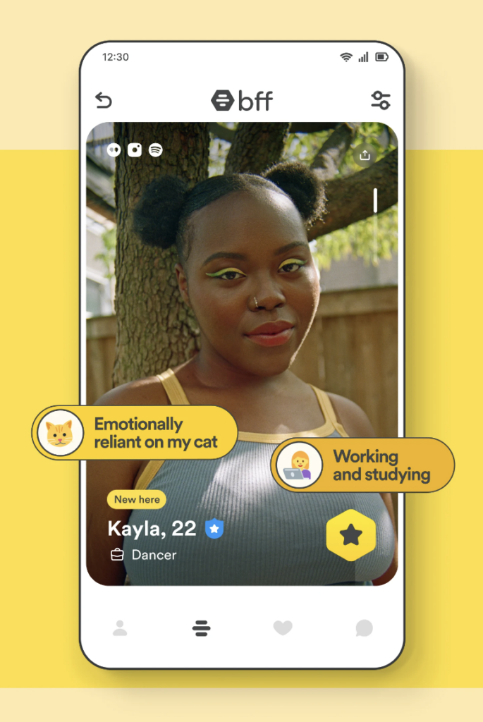 Screenshot of the Bumble Bff interface. 